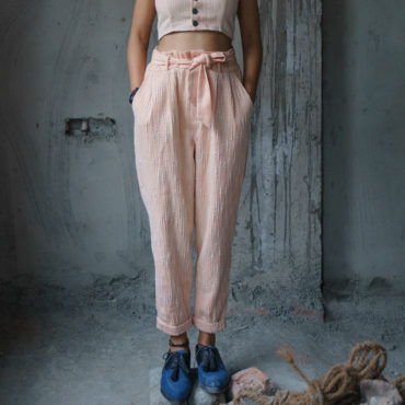 Paper Bag Trousers made from Eco-friendly Handwoven Khadi Selvedge Denim Fabric